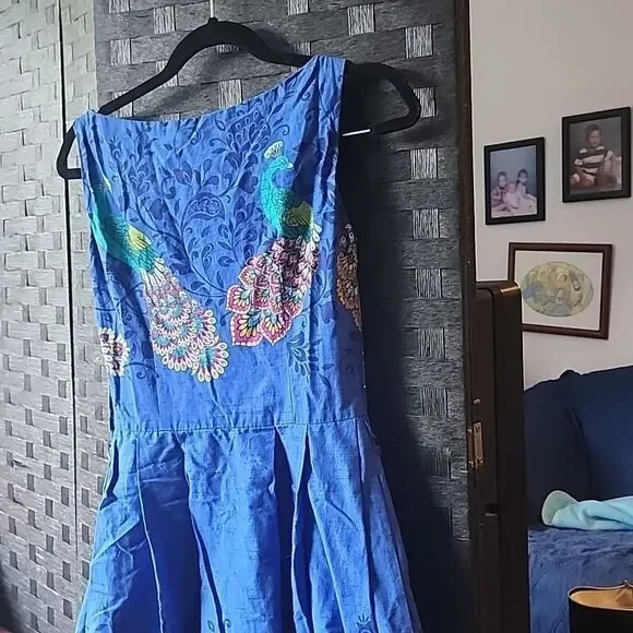 Heart Of Haute Blue Peacock Print Dress Size S - Picture 6 of 7